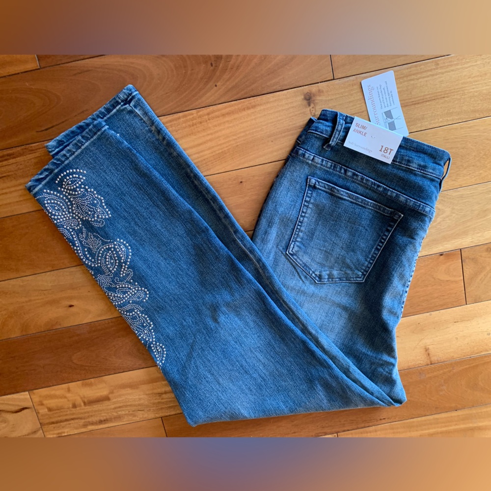 Soft Surroundings Denim Jeans, Slim/Ankle, Studded Embellishments, 5-Pocket, 18T